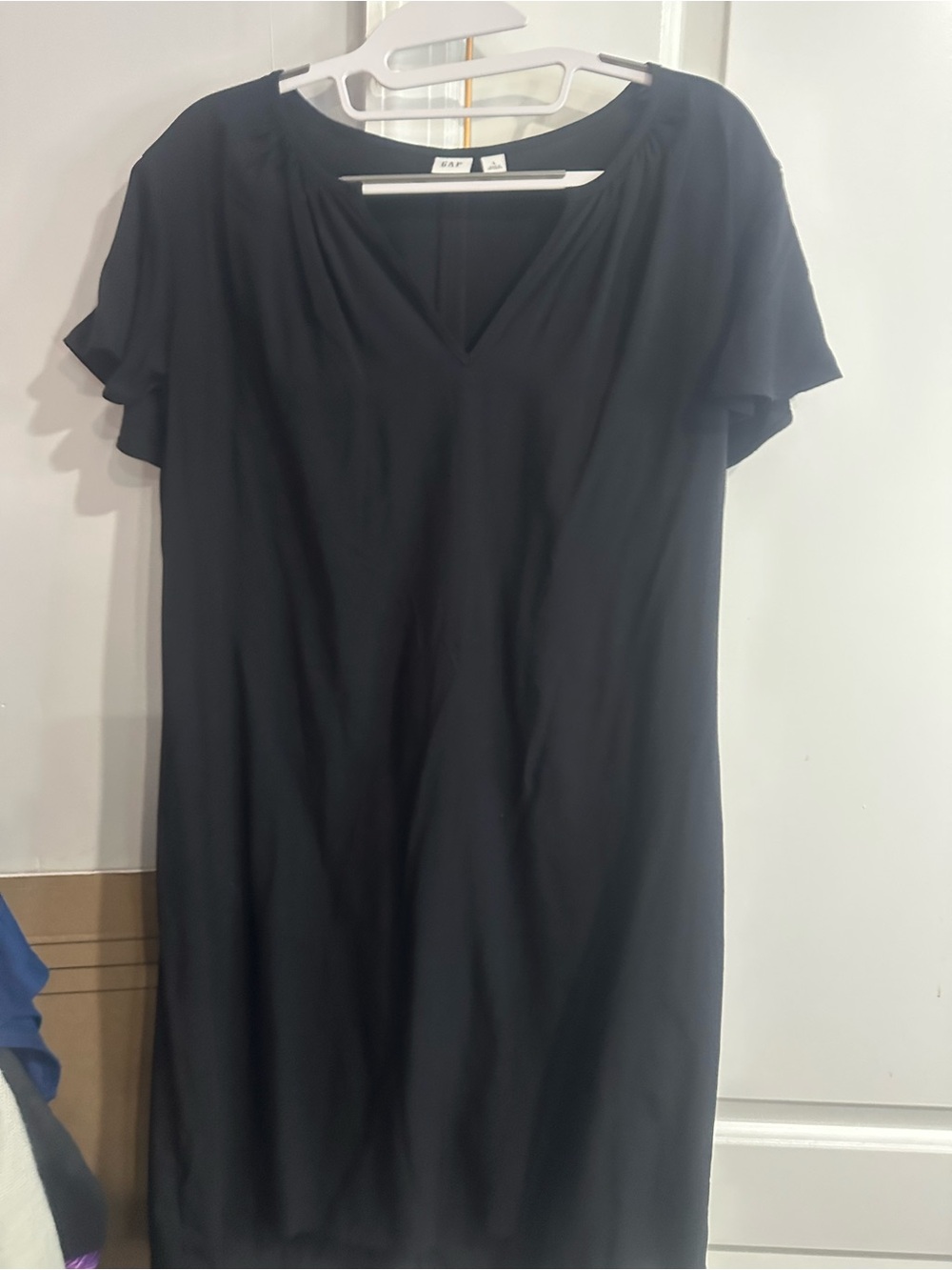 GAP Black Midi V-Neck Flutter Sleeve Dress